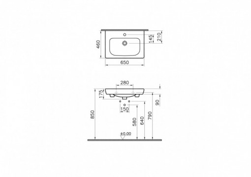 Lavabo nadgradni VITRA NUO 60x44cm sa prelivom sa otvorom za slavinu