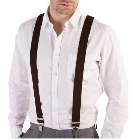 Bretele elegante pentru pantaloni, inguste, tip Y cu 3 catarame, culoare Maro