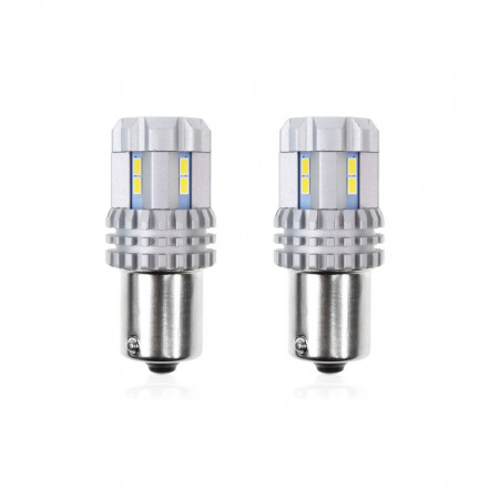Set becuri auto cu LED CANBUS compatibil P21 R5W/R10W 22 SMD Alb 12V/24V, destinat competitiilor auto sau off-road