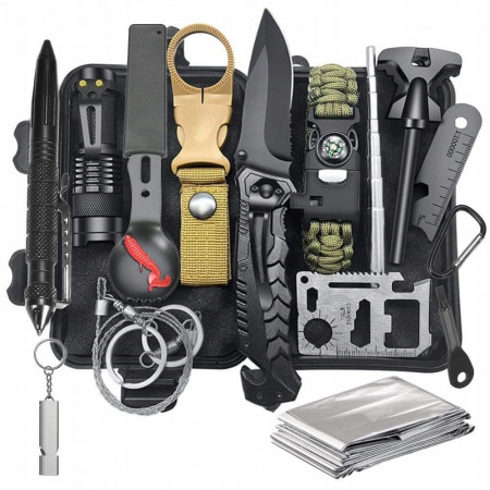 Kit complet de supravieturire format din 17 piese pentru camping, calatorii, offroad, ATV, SSV, model AVX-WT-SRV-62