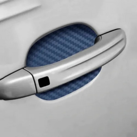 Set 4 bucati protectie zgarieturi manere usa din autocolant carbon 3D Albastru