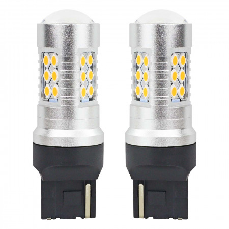 Set becuri auto cu LED CANBUS, 3030, 24SMD, compatibil T20, 7440, WY21W, Portocaliu, 12V / 24V, destinat competitiilor auto sau off-road