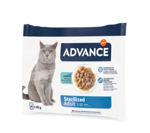 Advance Cat Wet Sterilized Cod – Hrana umeda cu cod pentru pisici adulte sterilizate 4Plicuri x 85g