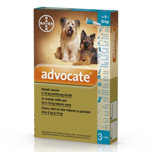 Advocate Dog – Antiparazitar extern si intern pentru caini intre (4-10 kg) 3 Pipete