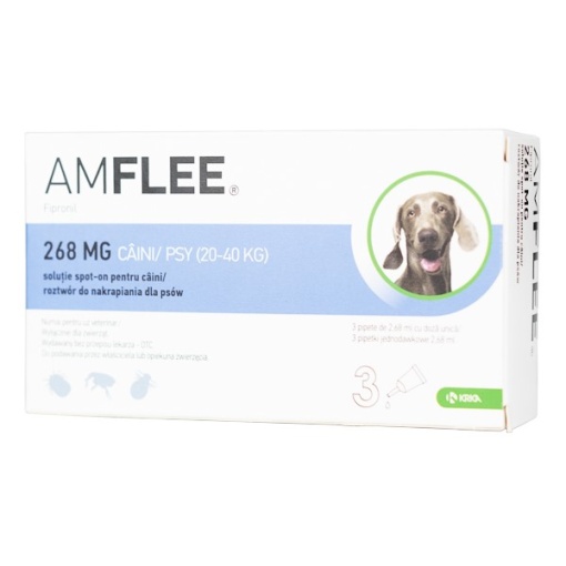Amflee spot-on 268 mg - Pipete antiparazitare externe pentru caini de talie mare (20-40 kg), 3 doze
