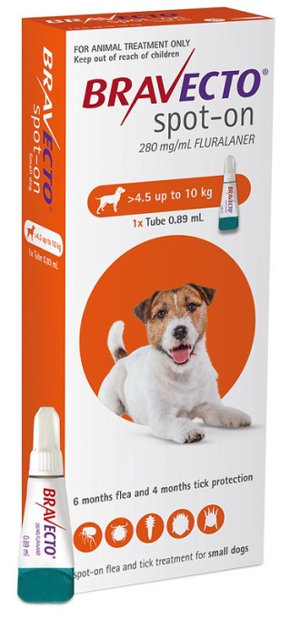 Bravecto spot-on 250 mg- Antiparazitar extern pentru caini (4.5-10 kg), 1 doza