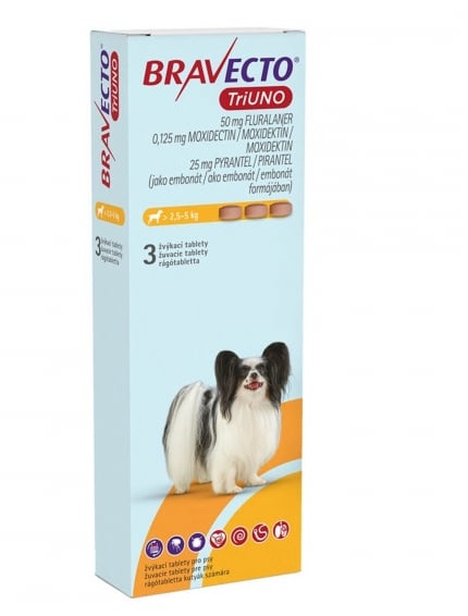 BRAVECTO TriUNO Antiparazitar complet pentru Caini 2,5–5 kg