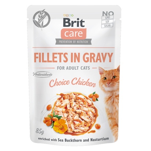 Brit Care Cat Fillets in Gravy Choise Chicken - Hrana umeda cu fileuri de pui pentru tract urinar pentru pisici, 85g