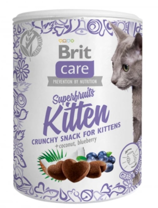 Brit Care Cat Snack Superfruits Kitten - Recompense tip biscuiti cu pui, cocos si afine pentru pui de pisica, 100g