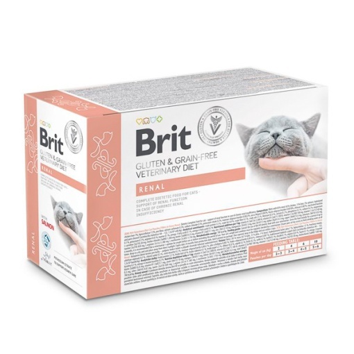Brit GF Veterinary Diet Cat Renal Pouch Fillets in Gravy – Hrana umeda dietetica cu fileuri de pui si somon pentru suport renal la pisici, 12 x 85 g