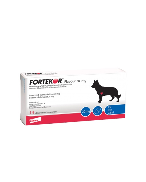 Fortekor Flavour 20 mg – Comprimate pentru sustinerea functiei cardiace si renale la caini 21–80 kg, 14 bucati