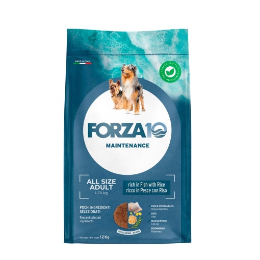 FORZA10 ALL DAY ALL BREED DOG FISH AND RICE – Hrana uscata completa pentru caini adulti, toate taliile pe baza de peste si orez, 12 kg