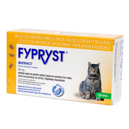 Fypryst Spot-On 50mg– Pipete antiparazitare externe pentru combaterea puricilor si capuselor la pisici , 3 doze