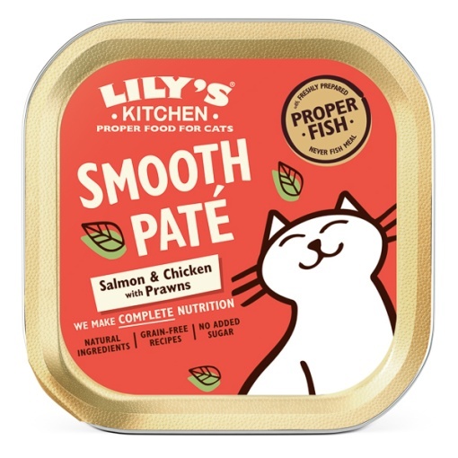 Lily’s Kitchen Smooth Salmon, Chicken & Prawn Pate – Hrana Umeda Fara Cereale cu somon pentru Pisici Adulte, 85 g