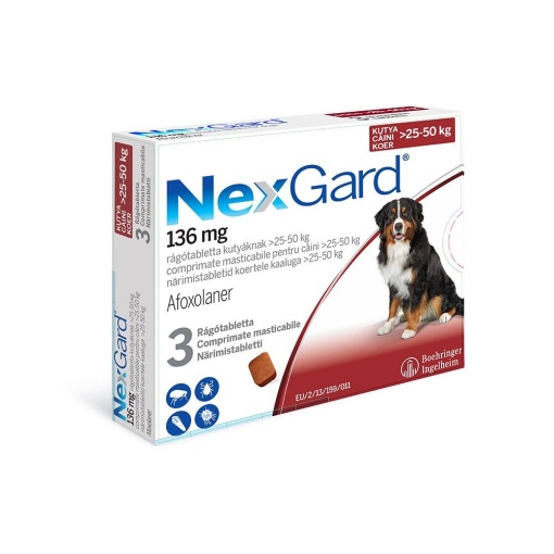 NexGard XL - Tratament antiparazitar extern pentru caini de talie mare (25-50 kg), 3 Tablete
