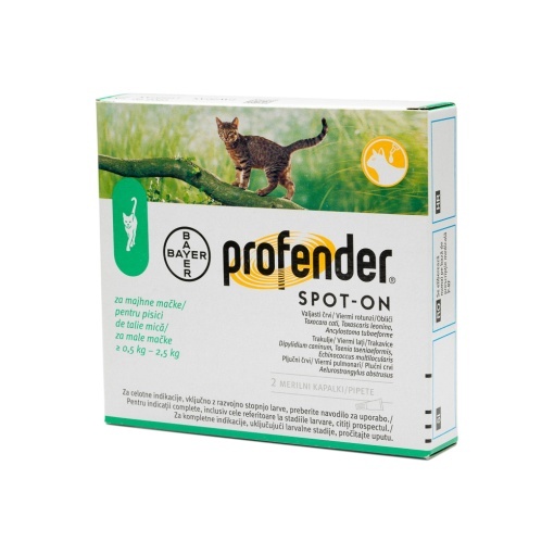 Profender pentru pisici 0.5–2.5 kg – Antiparazitar intern spot-on, 2 pipete x 0.35 ml