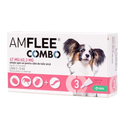 Amflee Combo spot-on - Pipete antiparazitare externe pentru caini de talie mica (2-10 kg), 3 doze