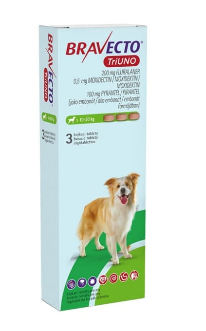 Bravecto TriUNO – Antiparazitar complet pentru caini 10–20 kg