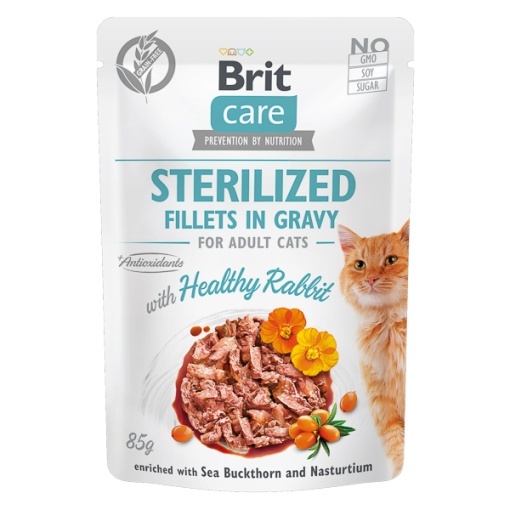 Brit Care Cat Sterilized Fillets in Gravy With Healthy Rabbit - Hrana umeda cu fileuri de iepure pentru pisici sterilizate, 85 g