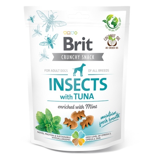 Brit Care Dog Crunchy Cracker Insects Tuna with Mint - Recompense tip biscuiti cu ton, insecte si menta pentru intolerante alimentare, 200g