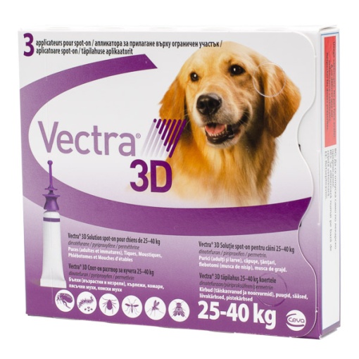Vectra 3D caini spot-on - Antiparazitar extern pentru caini de talie mare(25-40 kg), 3 Pipete