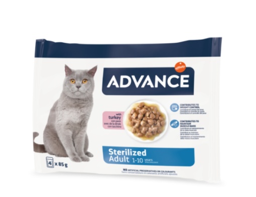 Advance Cat Wet Sterilized Curcan – Hrana umeda cu curcan pentru pisici adulte sterilizate 4Plicuri x 85 g