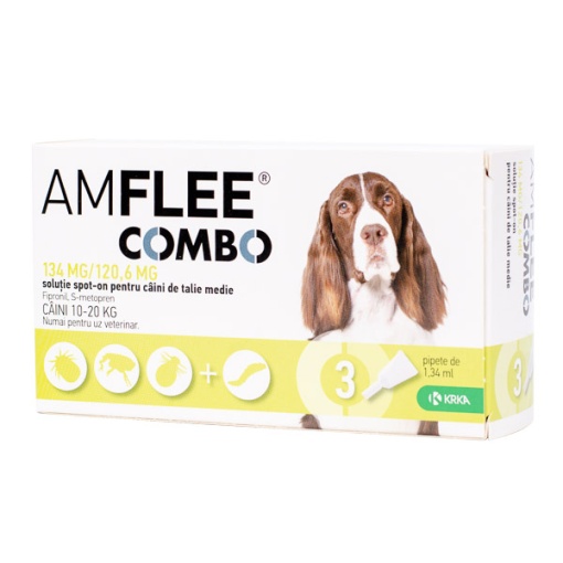 Amflee Combo spot-on - Pipete antiparazitare externe pentru caini de talie medie (10-20 kg), 3 doze