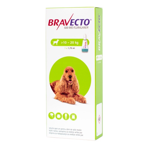 Bravecto spot-on 500 mg - Antiparazitar extern pentru caini (10-20 kg), 1 doza