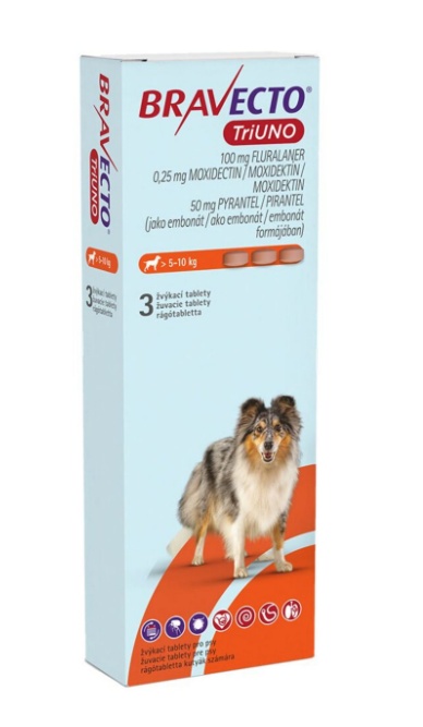 Bravecto TriUNO – Antiparazitar complet pentru caini 5–10 kg