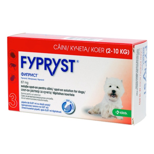 Fypryst spot-on - Pipete antiparazitare externe pentru caini de talie mica (2-10 kg), 3 doze