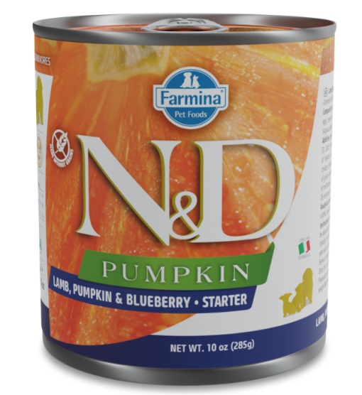 N&D Pumpkin Miel, Dovleac & Afine – Starter Hrana Umeda cu miel pentru pui de caine, 285g