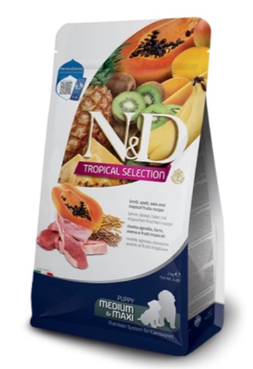 N&D Tropical Selection Puppy Medium & Maxi Miel si Fructe Tropicale – Hrana uscata pentru catei de talie medie si mare si femele gestante sau lactante, 2kg