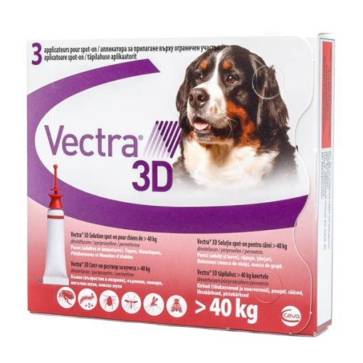 Vectra 3D caini spot-on - Antiparazitar extern pentru caini de talie foarte mare (peste 40 kg), 3 Pipete