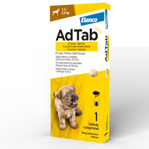 AdTab Dog - Antiparazitar extern pentru caini (1.3-2.5kg) 1 Comprimat