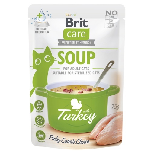 Brit Care Cat Soup with Turkey - Hrana umeda tip supa crema cu curcan pentru pisici adulte, 75g
