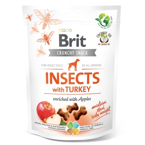 Brit Care Dog Crunchy Cracker Insects Turkey with Apples - Recompense tip biscuiti cu insecte, curcan si fenicul pentru controlul greutatii si digestie sensibila, 200g