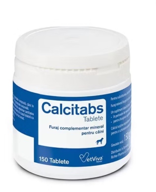 CalciTabs Supliment cu calciu si fosfor pentru caini si pisici 150 Comprimate