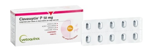 Clavaseptin 50 mg – Comprimate masticabile pentru infectii bacteriene orale si cutanate la caini si pisici, 10 tablete