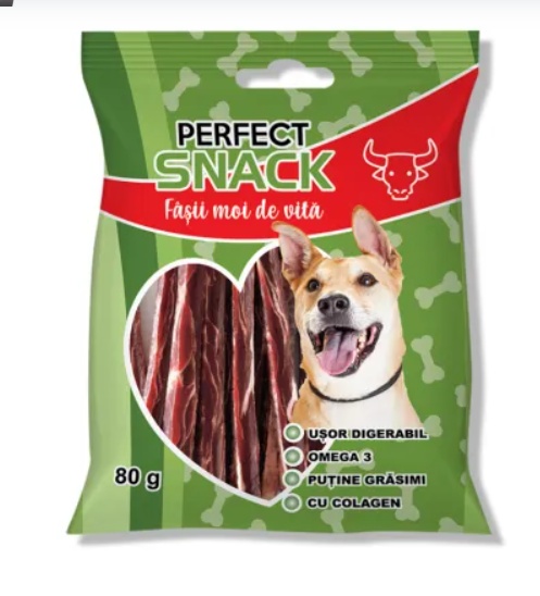 Perfect Snack Fasii Moi cu Vita pentru Caini – Textura moale, potrivita pentru orice talie, 80 g