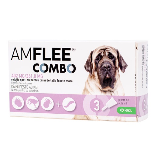 Amflee Combo spot-on - Pipete anti parazitare externe pentru caini de talie foarte mare (peste 40 kg), 3 doze