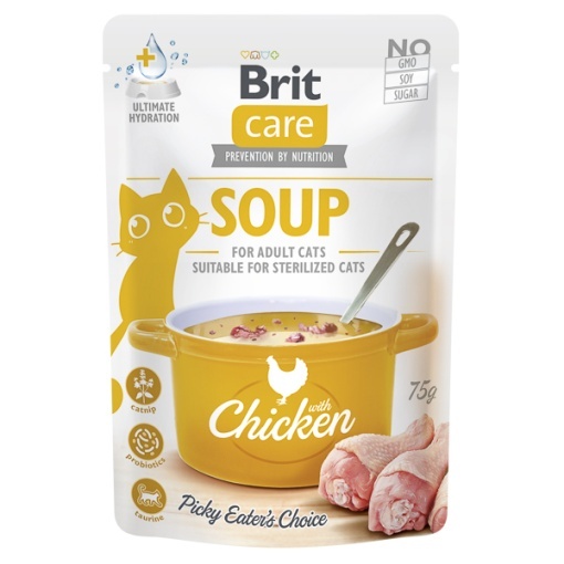 Brit Care Cat Soup with Chicken - Hrana umeda tip supa crema cu pui pentru pisici adulte, 75g