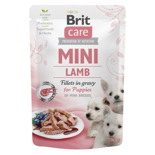 Brit Care Dog Mini Puppy Lamb Fillets in Gravy - Hrana umeda cu fileuri de miel pentru caini adulti de talie mica, 85g