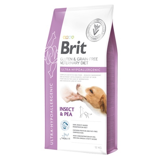 Brit GF Veterinary Diets Dog Ultra-Hypoallergenic – Hrana uscata dietetica cu proteine de insecte pentru intolerante alimentare, 12 kg