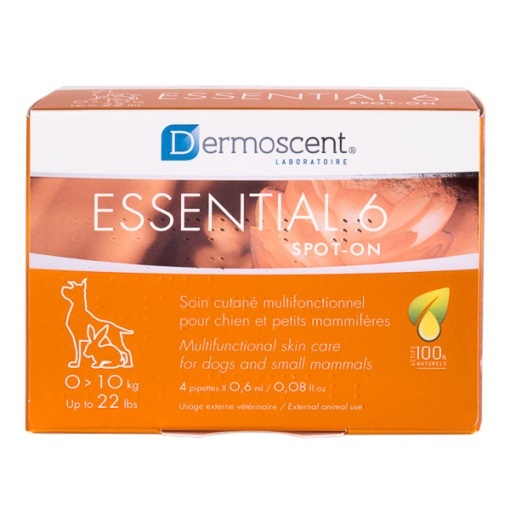 Dermoscent Essential 6 - tratament dermatologic (tip spot-on) pentru piele sensibila pentru caini de talie mica, 4 pipete