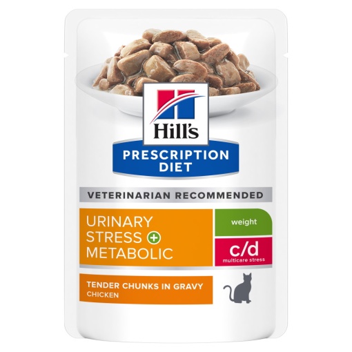 Hill's PD c/d Urinary Stress + Metabolic – Hrana umeda cu pui 12 Plicuri x 85g