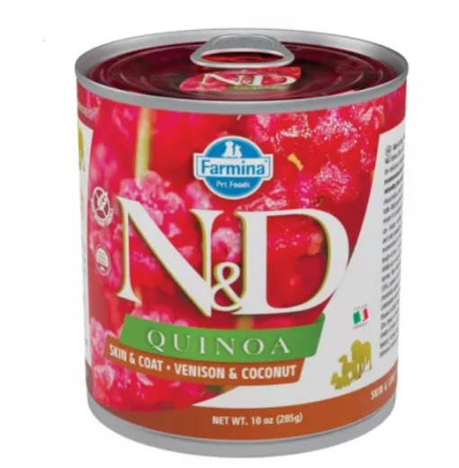 N&D Quinoa Skin & Coat – Hrana umeda cu vanat pentru sustinerea sanatatii pielii si blanii, 285g