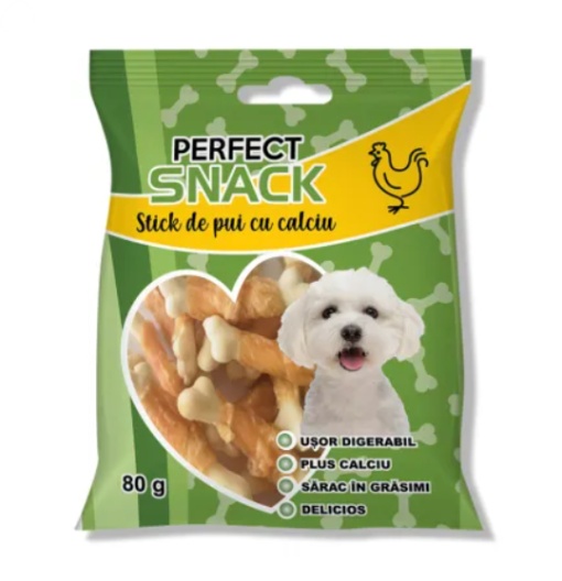 Perfect Snack Stickuri cu Calciu si Pui pentru Caini – Recompense functionale pentru oase, 80 g