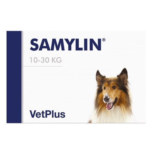 Samylin – Supliment hepatoprotector cu SAMe, Silibina, Vitamina E si Vitamina C pentru functia hepatica la caini de talie medie (10–30 kg)