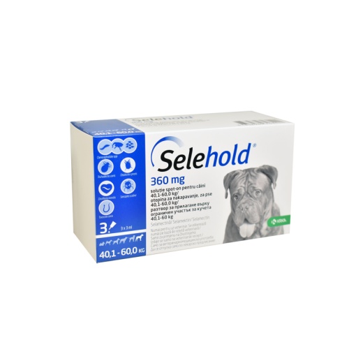 Selehold 360 mg - Antiparazitar extern si intern pentru caini de talie foarte mare (40.1-60kg) 3 Pipete
