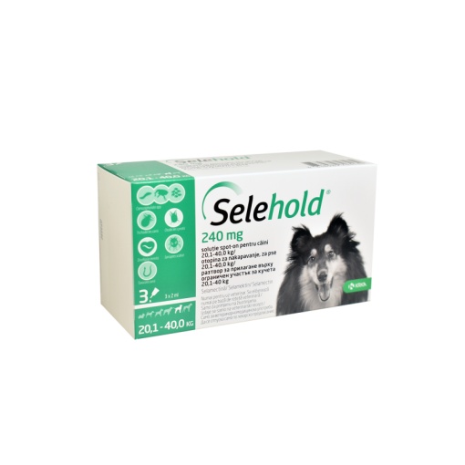 Selehold spot-on 240mg - Antiparazitar extern si intern pentru caini de talie mare (20.1-40 kg), 3 Pipete